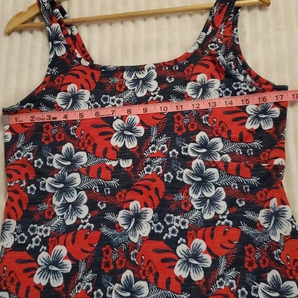 Columbia PFG Dress, Tropical Floral Patterns, Red, White & Blue, Size L - Picture 10 of 11